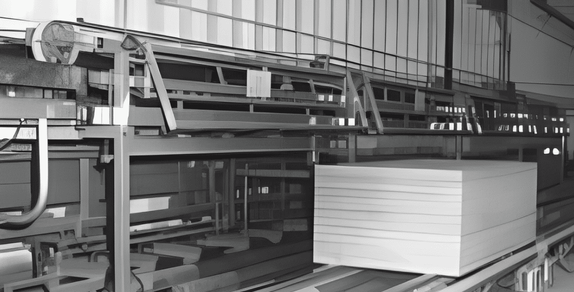 Automated conveyor with white material stacks