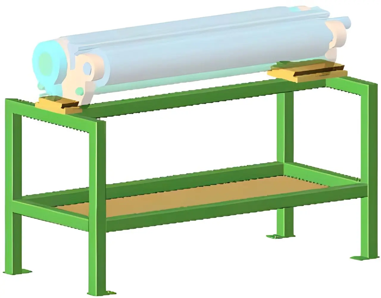 Roller equipment mounted on sturdy green stand.