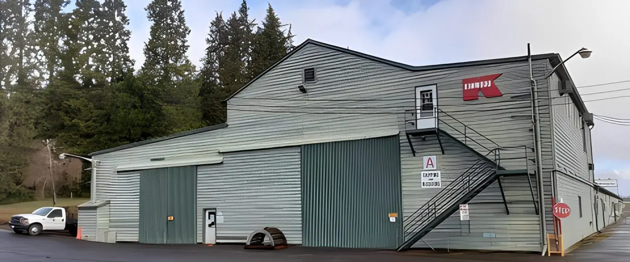 Large warehouse with outdoor staircase