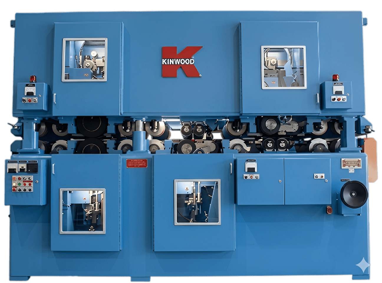 Blue industrial machine with multiple control panels